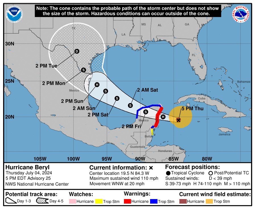 GRrH6LWaUAEMdp- Huracán Beryl es degradado a categoría dos en su camino hacia México y se espera que azote el país con vientos de 175 km/h