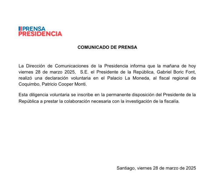 comunicado-prensa-presidencia Presidente Boric declaró como imputado ante el fiscal Cooper