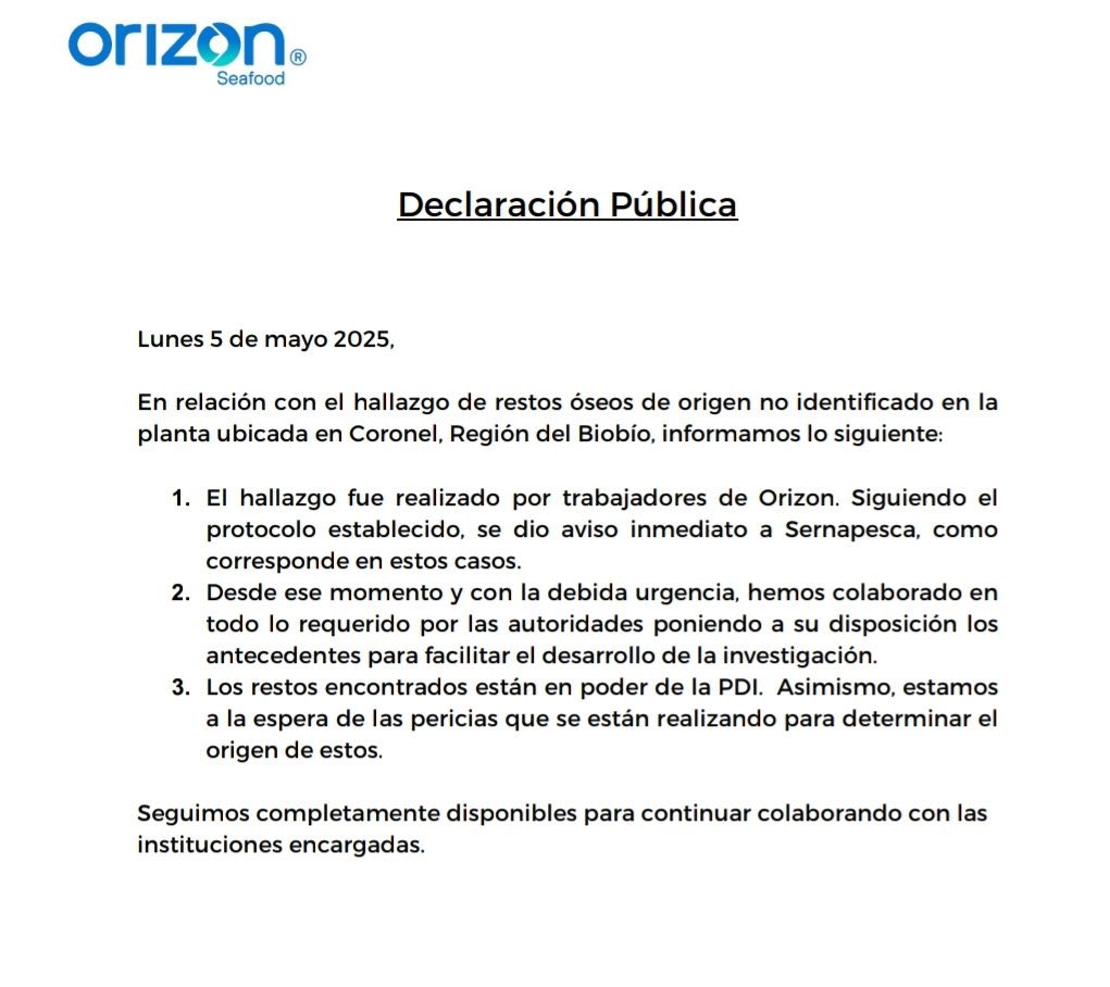 GqOwmsDXUAAybG2 Investigan hallazgo de restos óseos en planta pesquera de Coronel: se dio aviso a Sernapesca y la PDI