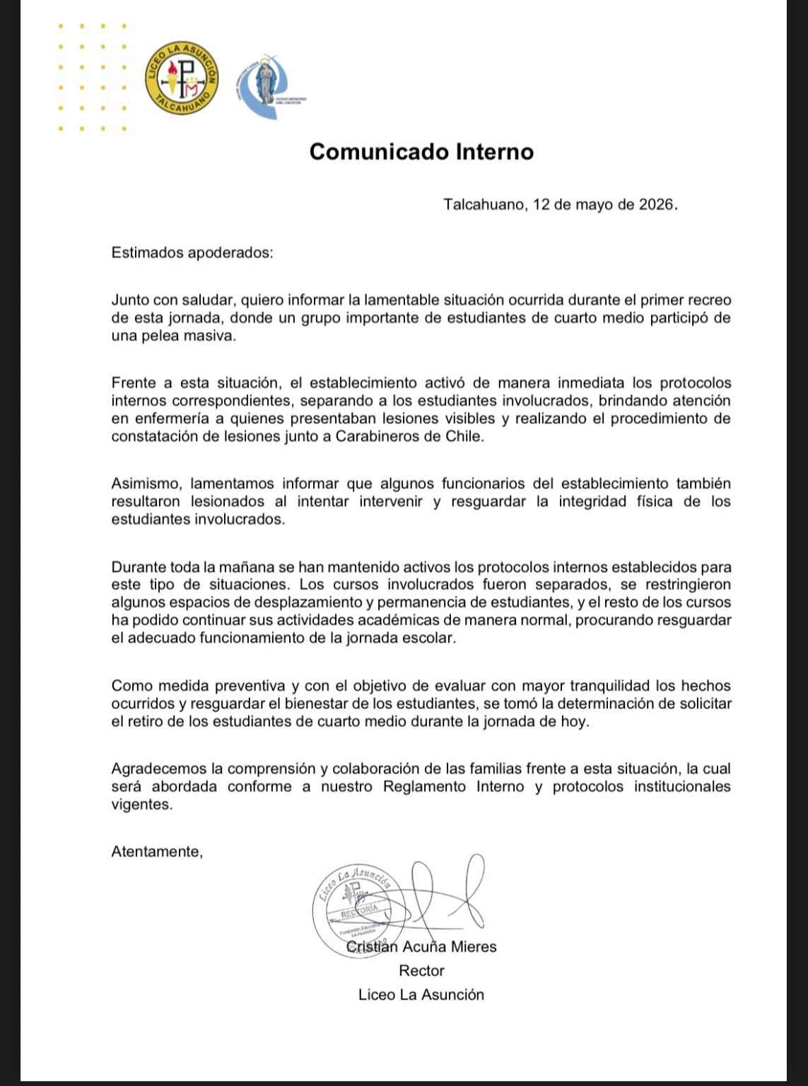 com-asuncion-1143x1536-1 Violento enfrentamiento en colegio de Talcahuano deja 14 alumnos detenidos y siete profesores lesionados